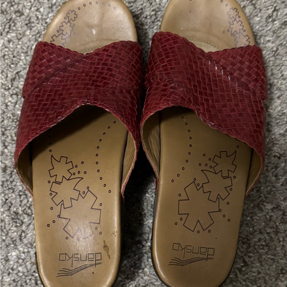 Dansko Women's Mila Red Leather Upper Slide Sandals